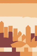 Geometric Cityscape Illustration in Warm Tones - Abstract Urban Design with Gradient Colors - Modern City Art with Sunset Inspired Palette