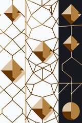 Geometric Golden Diamond Patterns-Abstract Art Deco Backgrounds-Luxury Design Elements-White-Black-Gold-Modern Art-Elegant Wallpaper-Unique Backdrop