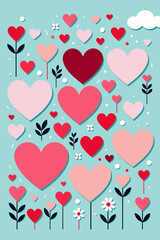 Valentine's Day Heartscape-A Colorful and Modern Valentine's Day Illustration with Hearts and Flowers-Perfect for Greeting Cards or Social Media Posts-Love and Celebration