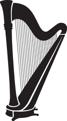 Harp Silhouette Black Vector | Musical Instrument Clipart in Solid Style