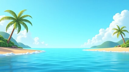 Obraz premium Peaceful tropical scenery with palm trees, sandy beaches and calm ocean