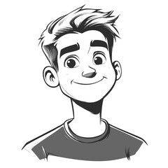 Obraz premium Professional Black and White Vector Cartoon Avatar of a Young Man for Various Purposes