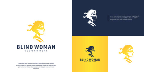 legal logo with symbol of blind woman ,lawyer ,justice ,design vector illustration.