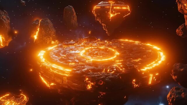 Sci-fi space station or settlement, asteroids, stars, futuristic