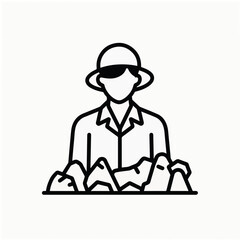 Fototapeta premium Geologist Examining Rocks Line Art on Neutral Background for Educational Resources, Environmental Awareness, Science Websites, and Industry Publications