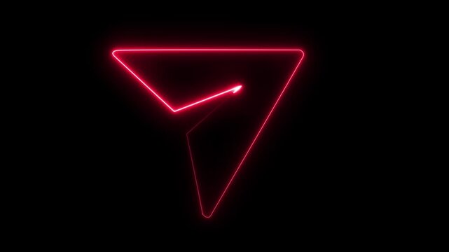 Abstract neon airplane icon animation. concept of flying plane .Paper Plane neon sign appear in center and disappear after some time. Animated blue neon icon on black background.