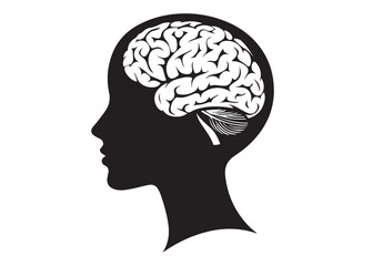 human brain logo silhouette vector, human brain logo icon vector, head with brain vector illustration design, black human brain logo silhouette vector style isolated on white background.