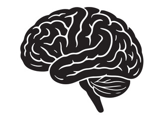 human brain logo silhouette vector, human brain logo icon vector, head with brain vector illustration design, black human brain logo silhouette vector style isolated on white background.