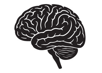 human brain logo silhouette vector, human brain logo icon vector, head with brain vector illustration design, black human brain logo silhouette vector style isolated on white background.