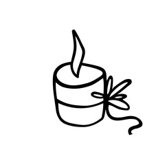 Festive candle with flame and decorative bow. Doodle vector with clean outline. Coquette Aesthetic style. Ideal for holiday decor, birthday elements, or cozy illustrations.