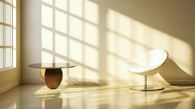 A chair and a table in an empty room, ready for use