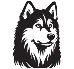 Black and White Stylized Husky Dog Head Vector Illustration Portrait Graphic Design Animal Canine Art Mascot Logo Image