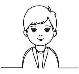 Young Boy Black and White Line Drawing Simple Cartoon Face for Coloring Page