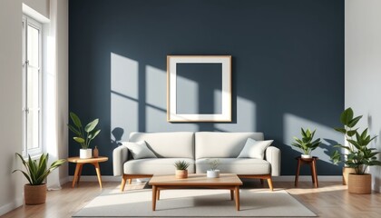 Bright and Stylish Living Room with Neutral Tones and Natural Light Accenting Wall Art