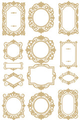 Obraz premium Elegant Golden Frame Collection - Ornate Decorative Borders - Vector Art for Design Projects - Vintage Style Photo Frames - Luxury Invitation Elements
