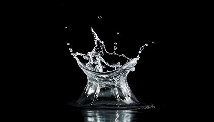 clear water splash on a black background, the fluid dynamics and elegance of water in motion