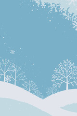 Magical Winter Landscape Illustration - Snowy Trees and Falling Snowflakes - Serene and Peaceful Winter Scene - Ideal for Holiday Designs and Backgrounds