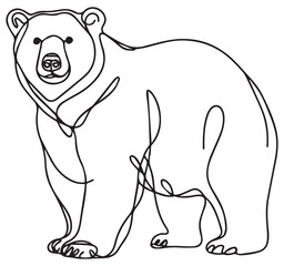 Obraz premium Standing Brown Bear Minimalist Continuous Line Art Drawing Black White Wildlife Animal Outline Illustration