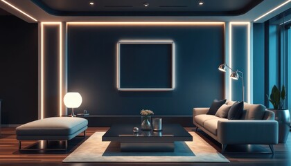 Contemporary living space with mood lighting and sophisticated d?cor, perfect for modern home design concepts