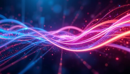 Abstract technology background with glowing waves and data streams