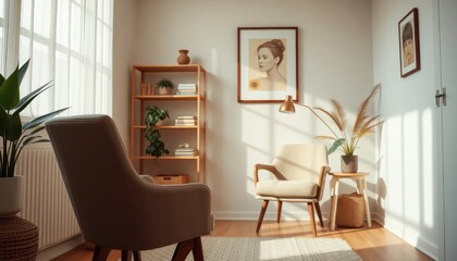 Serene Interior Design with Comfortable Seating and Natural Light Ambiance