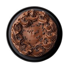 Chocolate cake isolated on transparent background, top view, delicious homemade dessert, gourmet pastry perfect for bakery and sweet food themes