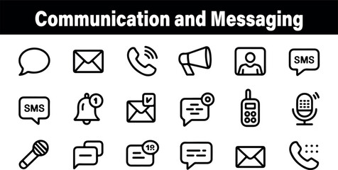 Modern communication icons set messaging app design black white simple vector illustration graphic sms chat email phone
