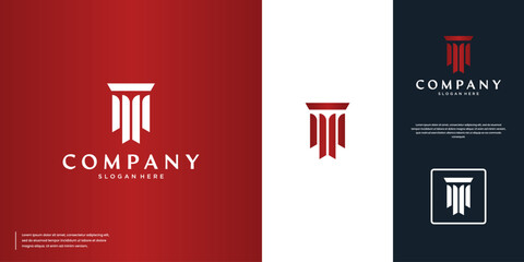 Greek column logo, symbol of justice law and education, history, vector graphic design.