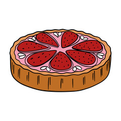 Delicious fruit tart pie dessert pastry with berries and whipped cream. Sweet treat goods bakery culinary. Super tasty creamy tart pie. Baked snack outline art