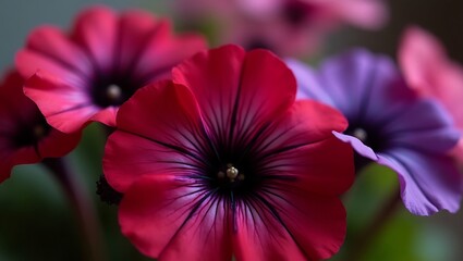 Vibrant petunia blossoms showcase shades of red, pink, and purple beauty