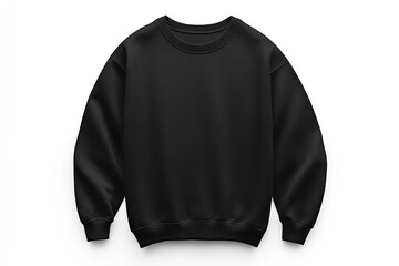 A front view of a plain black crew neck sweatshirt isolated on a white background