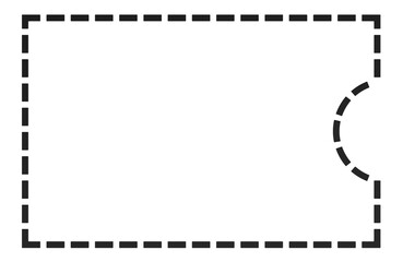 Blank coupon, voucher, ticket or promo pass. Dotted Ticket Shape Outline with Semi-Circular Cut. 3D Rendering