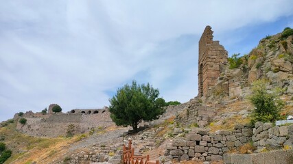 ruins of ancient fortress in Bergama city close to Izmir in Turkey