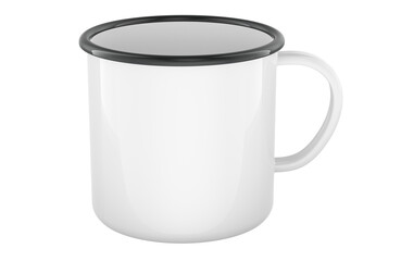 White Enamel Mug with Black Rim, 3D Rendering