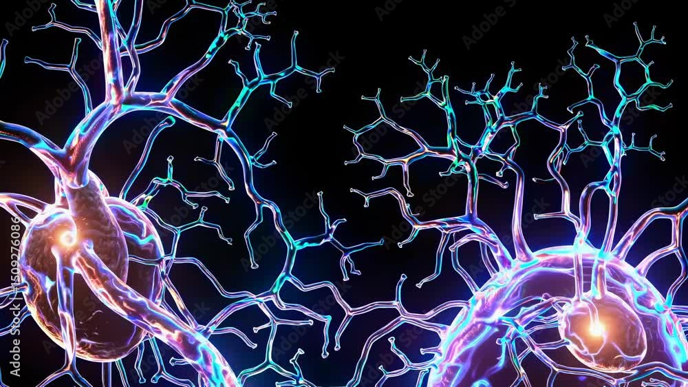 Poster complex network of interconnected neurons transmitting electrical and chemical signals, forming the 