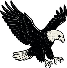 Obraz premium Flying eagle silhouette with outstretched wings, a symbol of freedom and predator in flight