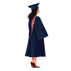 Professional Female Student Vector Illustration in Graduation Gown for Academic Designs and Educational Projects