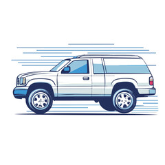 Detailed Vector Illustration of an SUV Truck Vehicle on Blue Lines Background