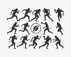 Football Players Running with Ball - Action Poses and Motion Silhouettes with Football Icon.