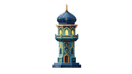 Obraz premium Islamic Architecture Ornate Minaret Detailed Illustration Blue and Gold Design Religious