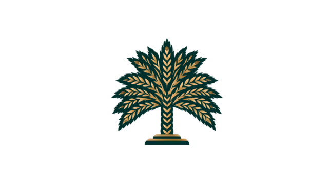 Stylized gold palm tree on dark green background elegant design element for logo invitation