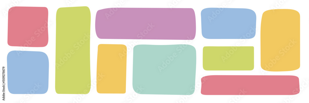 Poster playful rectangle text box collection. doodle irregular rectangular frames for highlight. great for 