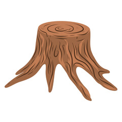 Hand drawn cartoon tree stump illustration. Big tree stump with roots