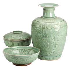 korean celadon pottery on transparent background png