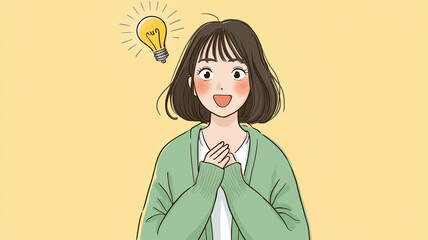 発見の瞬間を喜ぶ日本人女性のイラスト