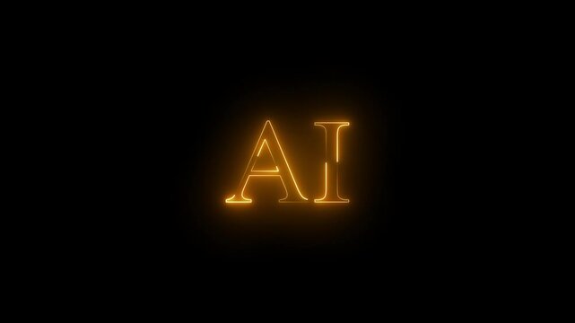 AI text neon glowing effect lines animation on black background .4k HD neon text animated motion video.