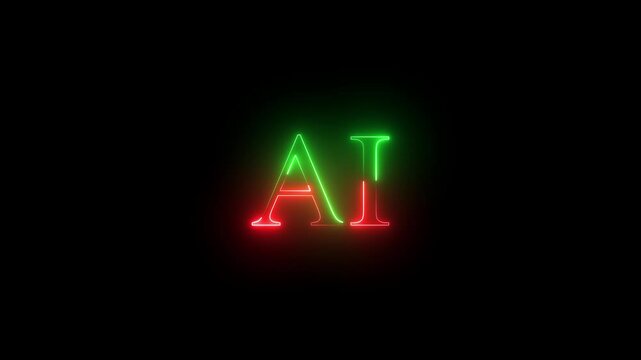 AI text neon glowing effect lines animation on black background .4k HD neon text animated motion video.