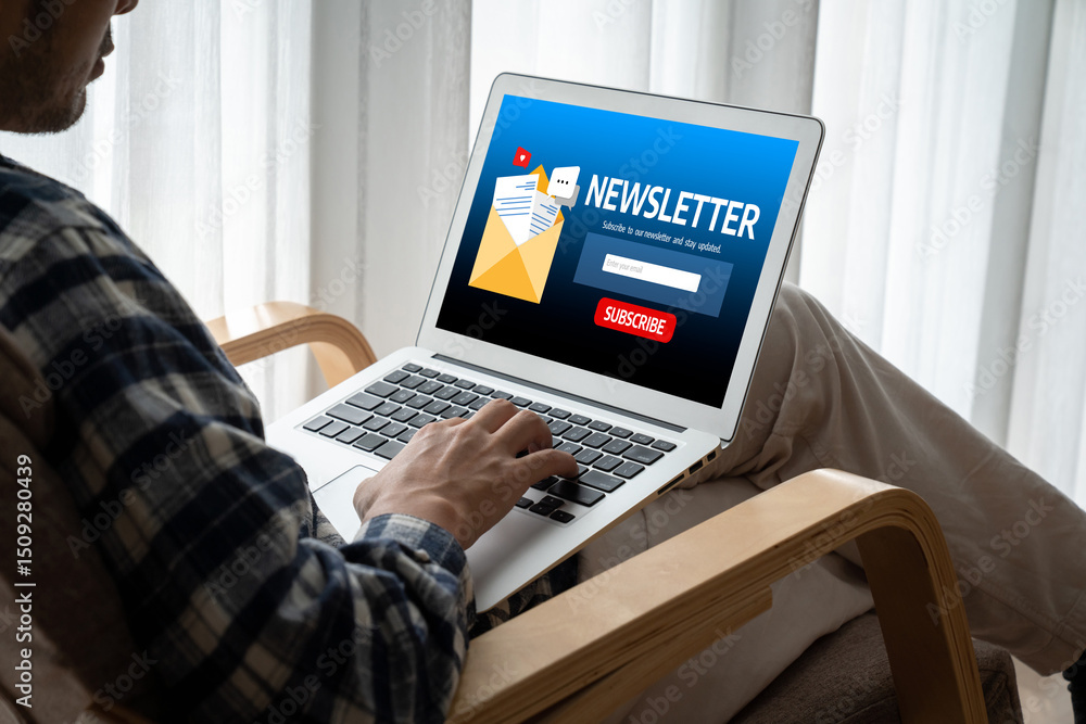 Poster newsletter signup page on computer for customer to subscribe snugly newsletter update information to