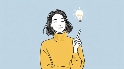ひらめきに満ちた日本人女性のミニマルイラスト