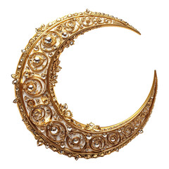 Arabesque Moon. Arabic Gold Vintage Moon Shape. Gold Ornament On Clear Png Background